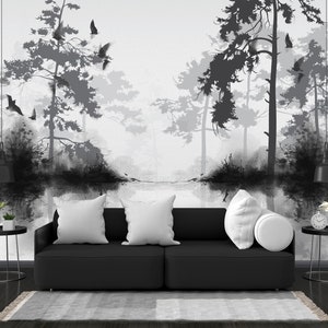 Forest Wallpaper Mural: Peel and Stick Reusable Fabric Wall Decor