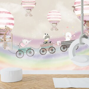 Kids Wallpaper - Flying Balloons Wallpaper - Girl&#39;s Room Cute Animals Wallpaper Peel And Stick - Flying Balloons Wallpaper