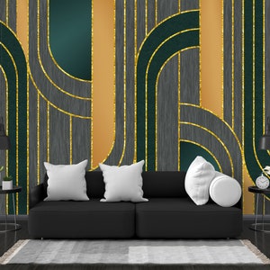 Golden Lnes in Dark Background. For Interior Wall Home Decor 3D Wallpaper Peel And Stick - Non Woven