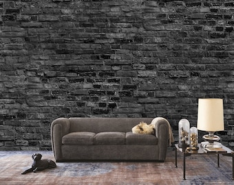Mural de papel tapiz de ladrillo gris negro: despegar y pegar, extraíble