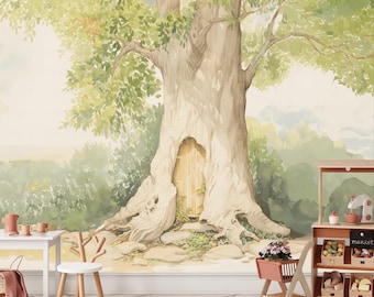 Pooh's House Wallpaper Mural: Removable Landscape Wall Art
