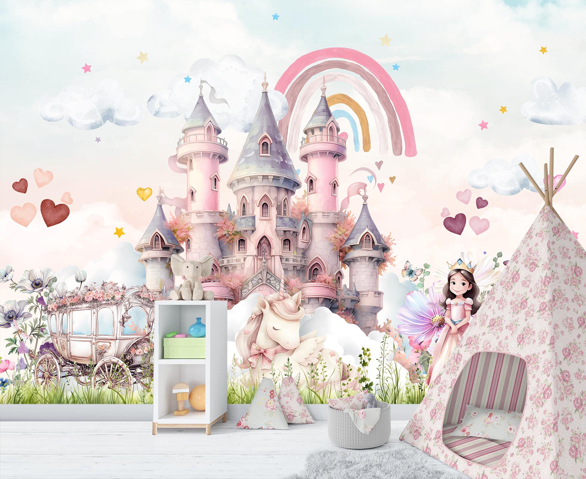 Pink Castle Wallpaper: Girls Nursery Wall Mural (peel and Stick) - Etsy