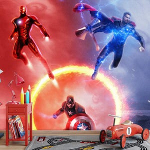Superhero Wallpaper for Boy Room, Spiderman Peel and Stick Mural, Nursery Wall Decor, Superheros Decal For Toddler Removable Wallpaper
