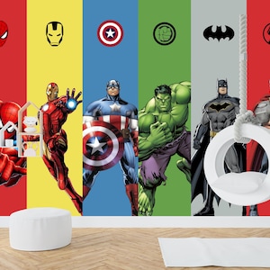 Papier peint super-héros pour chambre de garçon, décoration murale Spiderman, décoration murale pour chambre d'enfant, sticker super-héros pour tout-petit papier peint amovible
