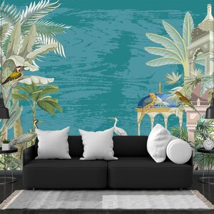 Chinoiserie Flower, Crane Birds, Peacock Wall Mural - Vintage Chinoiserie Wallpaper, wallpaper, peel and stick, self adhesive wallpaper