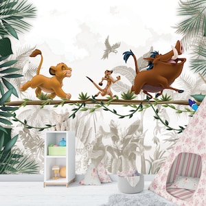 Lion King Kids Room Wallpaper , Cartoon Animals Wall Mural Nursery Room , Removable Little Lion King Mural , Lion King Mural For Baby Room