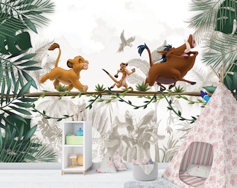 Lion King kinderkamerbehang: muurschildering cartoon dieren, verwijderbaar