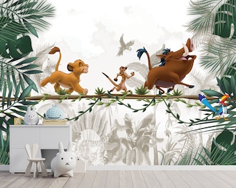 Lion King Nursery Wallpaper, Animals Wallpaper, Kids Room Wall Decor, Traditional and Peel and Stick Wallpaper