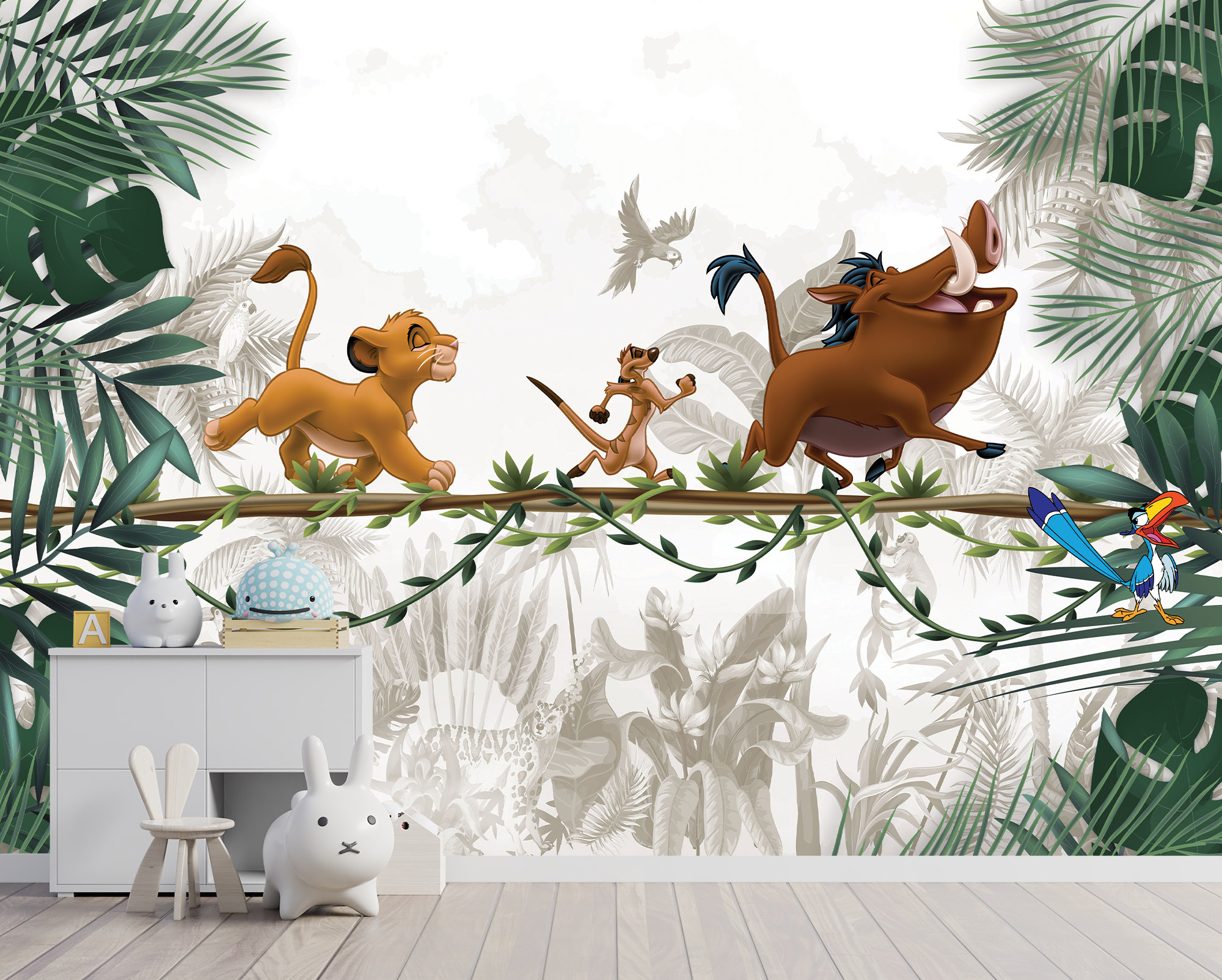 Papel tapiz para habitación infantil del Rey León: Animales de dibujos animados, Mural autoadhesivo