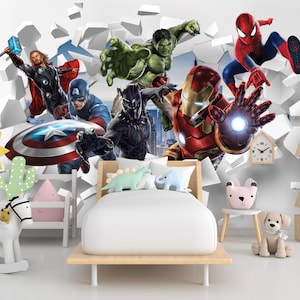 Carta da parati Avengers per bambini, bella carta da parati, carta da parati per ragazzi, supereroi Peel and Stick / Carta da parati non tessuta