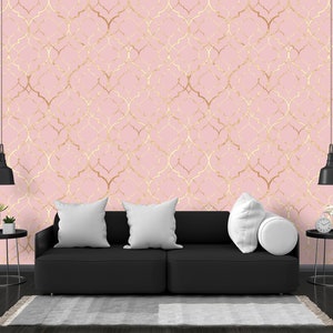 Gold Line Light Pink Sfondo dorato Carta da parati Peel and Stick / Tessuto non tessuto