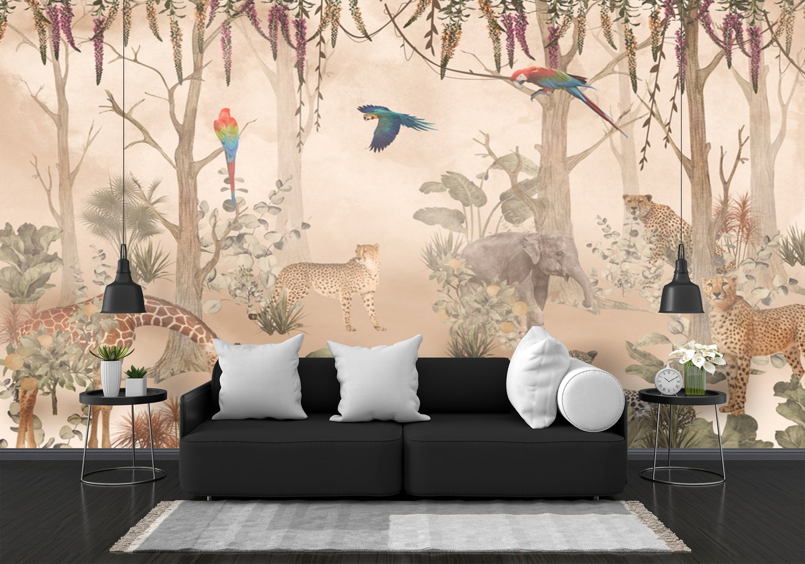 Safari Jungle Animals Wallpaper: Peel and Stick Nursery Mural - Etsy