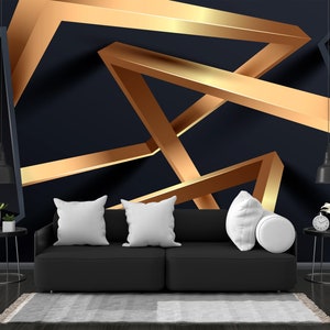 Gold Metallic Wallpaper, Gold wallpaper, Black and Gold Wallpaper / Peel And Stick / Nonwoven Wallpaper