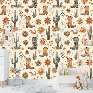 Carta da parati autoadesiva Western Cowboy Beige Decor - Tema Wild West Cowboy in stile Boho Carta da parati staccabile e attaccabile per gli inquilini