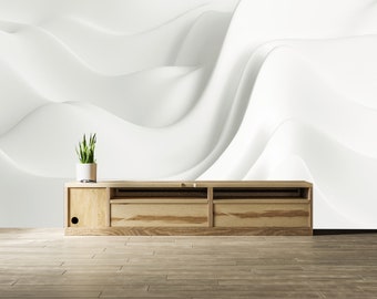 Elegant White 3D Wave Wallpaper: Peel and Stick, Non-Woven