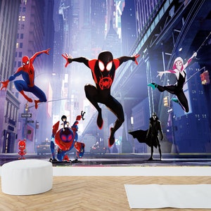Spiderman Movie Wallpaper Cartoon Spiderman Wallpaper Boys Room, Across the Spider-Verse Wall Mural Nursery Kids Play Room peel and stick