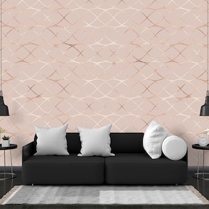 Elegante motivo geometrico con piastrelle a strisce dorate, carta da parati staccabile e adesiva / carta da parati non tessuta