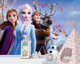 Frozen 2-behang: Elsa en Anna, zelfklevende kinderkamermuurschildering