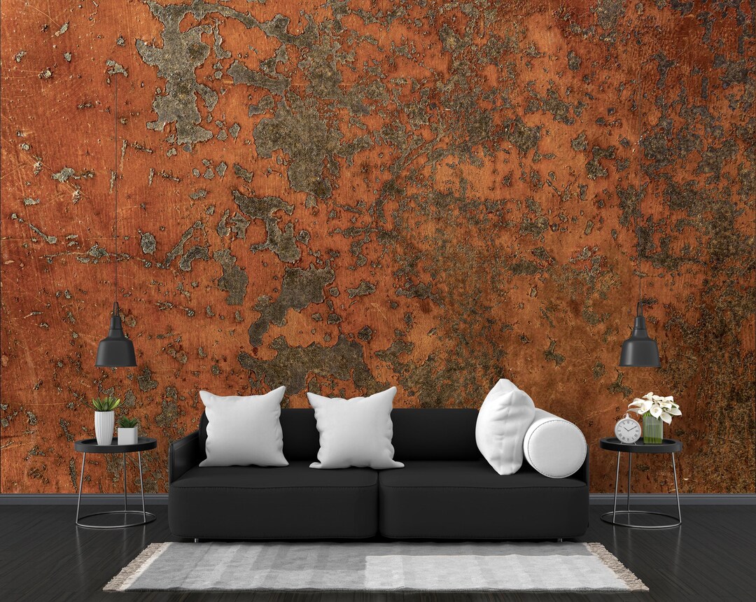Rusty Metal Wallpaper , Rough Stone Look Removable Wall Mural - Metal
