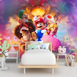 Super Mario Bros Tapete aus dem Film Toad, Pfirsich, Kindertapete / Abziehen und Aufkleben / Vlies