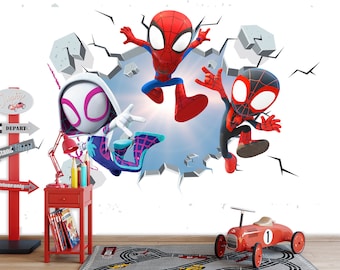Superhero Spider and His Amazing Friends Wallpaper Peel Stick, Cartoon Spiderman Wallpaper Boys Game Room, Wall Mural Nursery Kid Decor