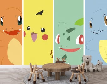 Pokemon WallpaperKids Room Pikachu Charmander Bulbasaur Squirtle Wallpaper Peel and Stick Non Woven Wall Decor