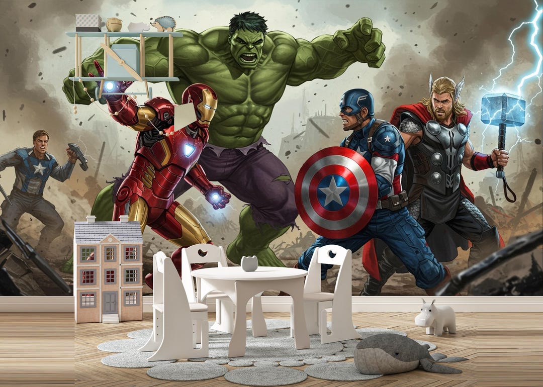 Avengers Peel and Stick Wallpaper: Superhero Kid Room Decor - Etsy