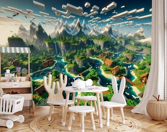 Pixel Landscape Wallpaper: Traditional or Peel and Stick