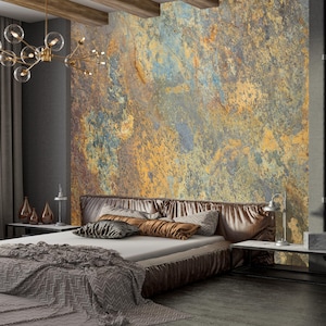 Brown Rusty Stone Wallpaper - Stone Look Mural - Stone Wall Texture Wallpaper - Tone Colors Wall Covering Peel and Stick Nonwoven