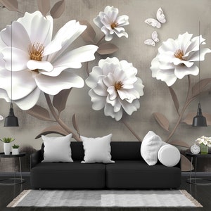 Vintage Flowers Oil Paint Wallpaper, Abstract Floral Wall Mural, Removable Mural, Peel and Stick, Self Adhesive Wallpaper