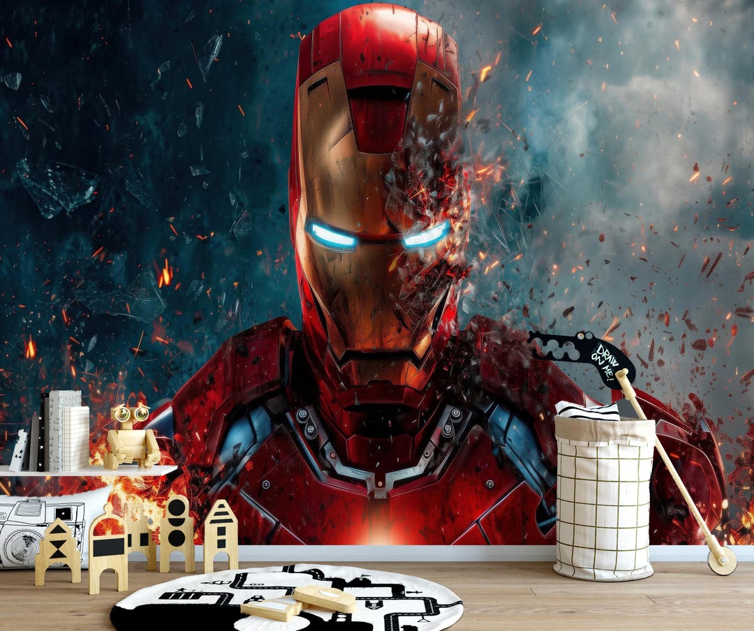 Iron Man Wall Mural: Modern Kids Room Decor, Peel & Stick Wallpaper - Etsy