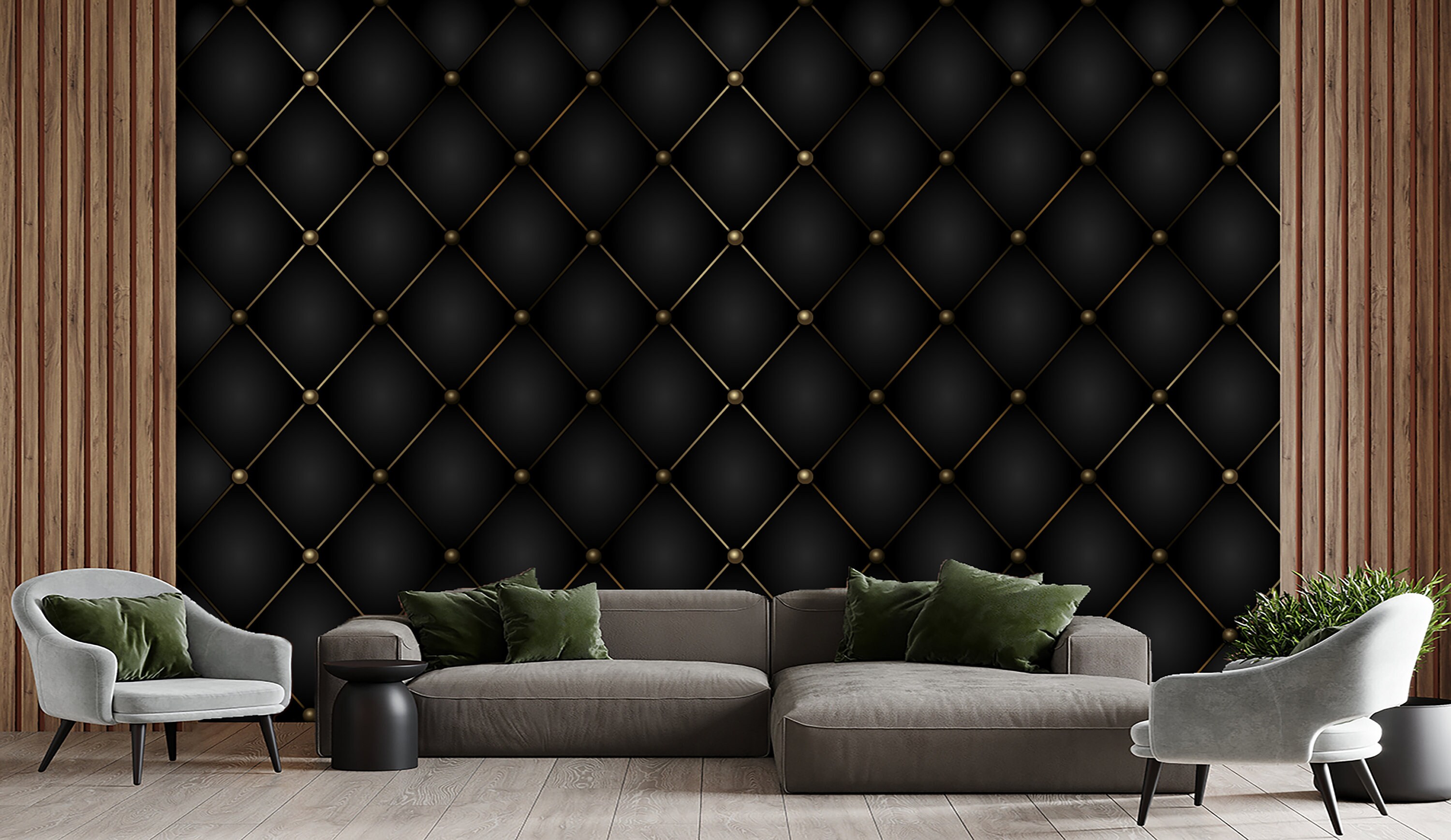 True Luxury Template With Gold Thread Wallpaper Peel and Stick Black