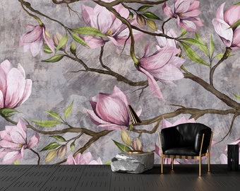 Japanese Cherry Blossom / Non-woven Wallpaper / Environmentally-Friendly /  Floral Wallpaper, Tulip Wallpaper