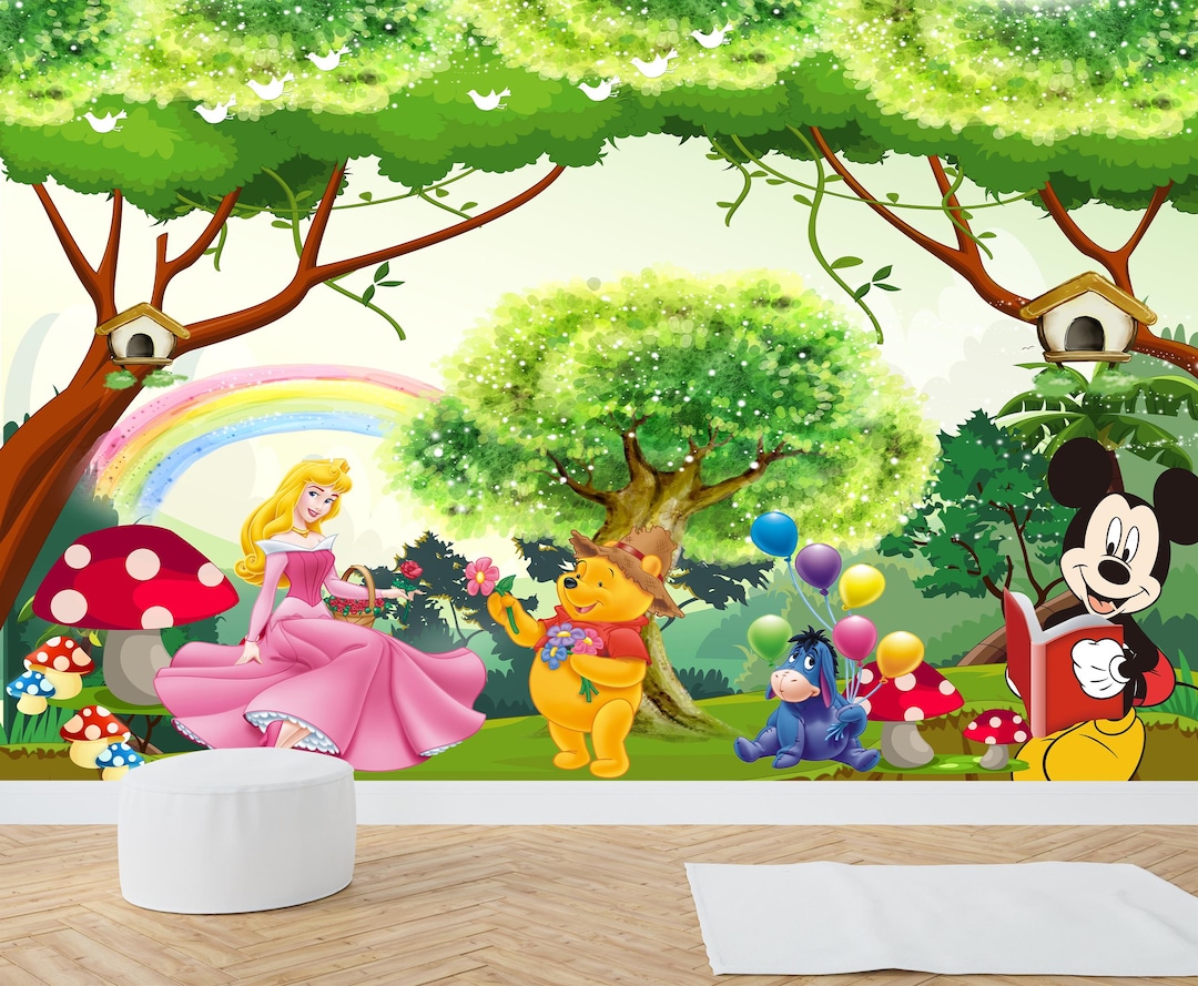 Mickey Mouse, Winnie the Pooh and the Princess Kids Wallpaper