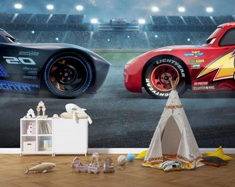 Cars 3 Lightning McQueen vs Jackson Storm Peel and Stick Nonwoven
