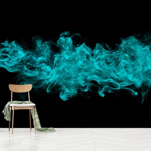 Turquoise Smoke Isolated On Black peel and stick,removable wallpaper,wall covering,wallpaper mural,3d wallpaper
