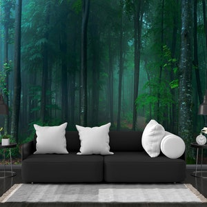 Forest of Spruce Trees removable wallpaper Peel and Stick Wall Mural - Self Adhesive wall art green forest wall mural home bedroom decor