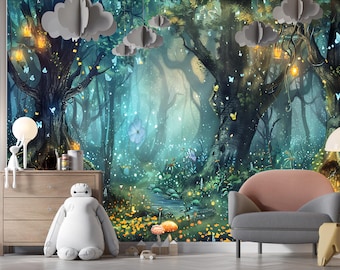 Mystical Forest Cabin Ukiyo e 3D Relief Wallpaper /  Peel And Stick / Nonwoven