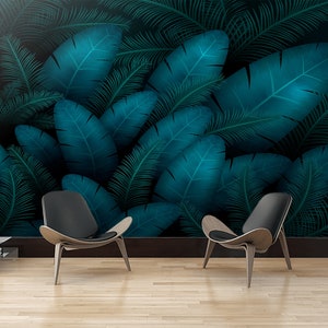 Large Tropical Leaves Wallpaper Peel and stick / Nonwoven Wallpaper