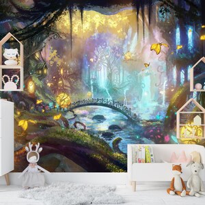 Butterfly on a Fantastic Tree Wall Mural Fantasy Tree Peel and Stick Vinyl Wallpaper Nursery Wall Decor Kids Playroom Wallpaper Tree of Life