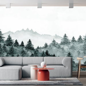 Watercolor Tree Wallpaper, Flowering Tree with Willow Branches Wallpaper, Blossoming Tree Bedroom Wallpaper Mural, Peel and Stick Wallpaper