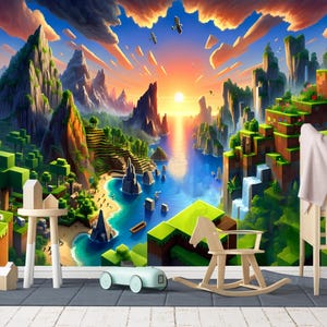 Pixel Block Kids Room Wallpaper: Peel and Stick or Traditional