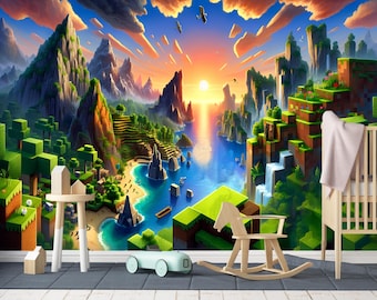 Pixel Block Kids Room Wallpaper: Peel and Stick or Traditional