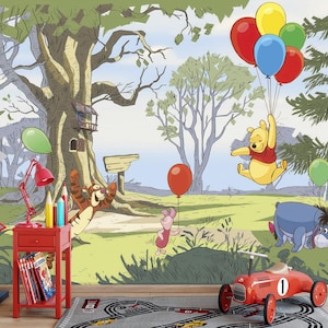 Winnie the Pooh Wallpaper: Flying with Balloons, Peel and Stick