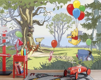 Winnie the Pooh Wallpaper: Flying with Balloons, Peel and Stick