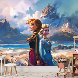 Elsa Frozen Artwork Wallpaper Frozen Wallpaper Mural Princess Wallpaper Wall Mural Decor Girls Peel and Stick Nonwoven Wallpaper