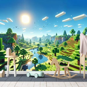 Pixel Landscape Wallpaper, Kids Wallpaper Traditional and Peel and Stick - Nonwoven Wallpaper