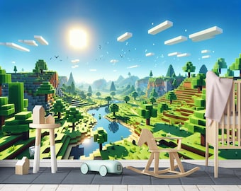Pixel Landscape Wallpaper: Kids Room Decor, Peel and Stick