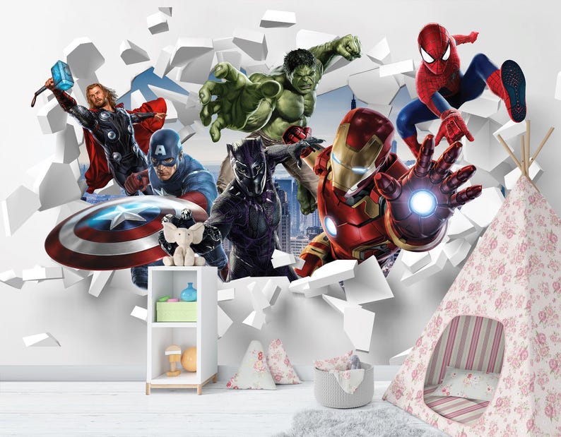 Avengers Kids Wallpaper: Superheroes Peel and Stick, Nonwoven - Etsy