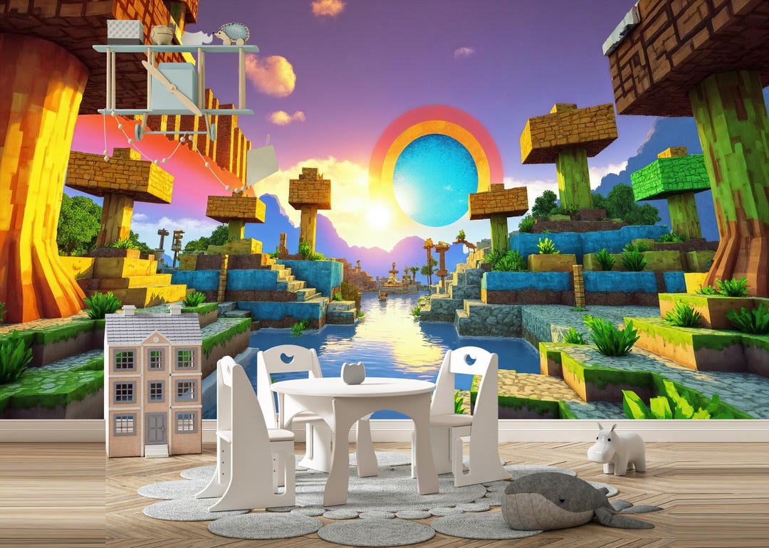 Pixel Castle Landscape Wallpaper Kids Room Wall Mural Peel and Stick - Etsy